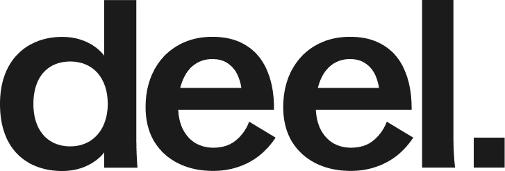 The wordmark 'deel.' in a thick, rounded black sans-serif typeface on a solid black background.