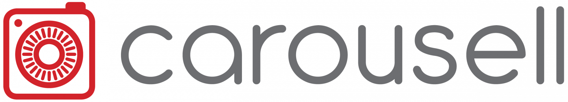 The Carousell logo, featuring a red camera icon on the left and the brand name 'carousell' in gray lowercase letters on a white background.