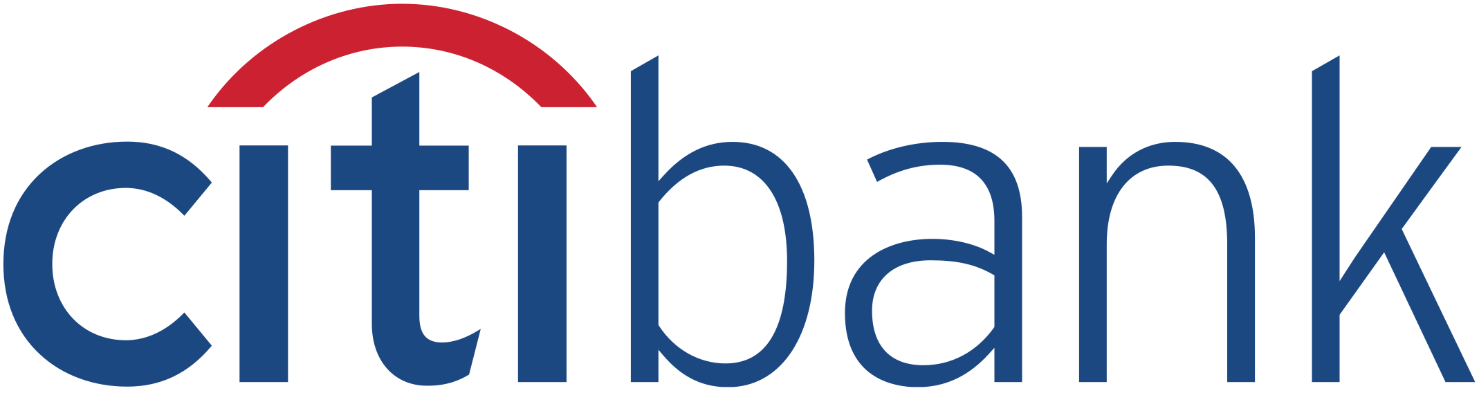 Citibank logo in blue with a red curved accent above the letters, centered on a plain white background.