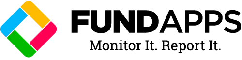 The FUNDAPPS logo and name are shown in bold black text with the tagline 'Monitor It. Report It.
