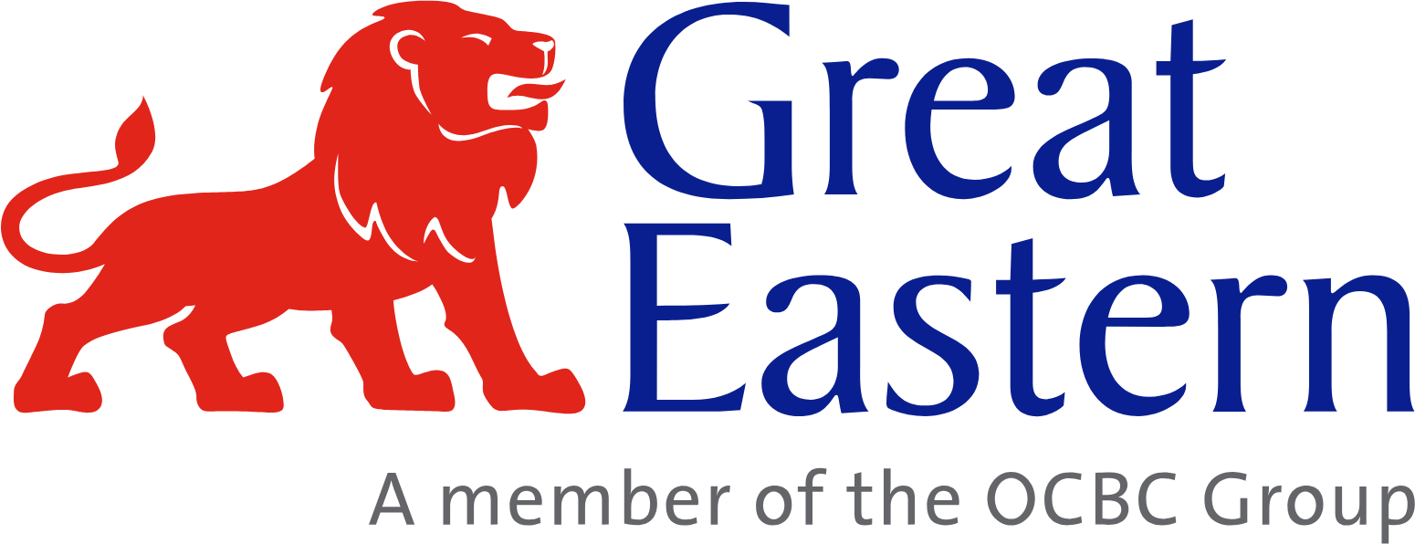 The Great Eastern logo featuring a red lion on the left and the words 'Great Eastern' in blue, with smaller gray text below reading 'A member of the OCBC Group'.