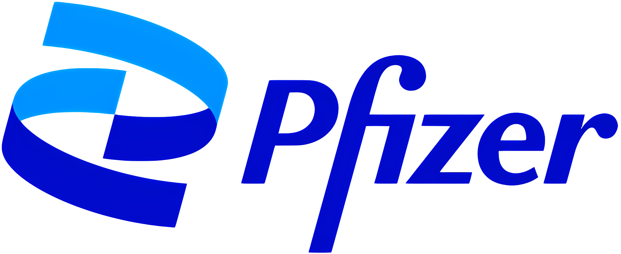 Pfizer logo in blue on a white background.
